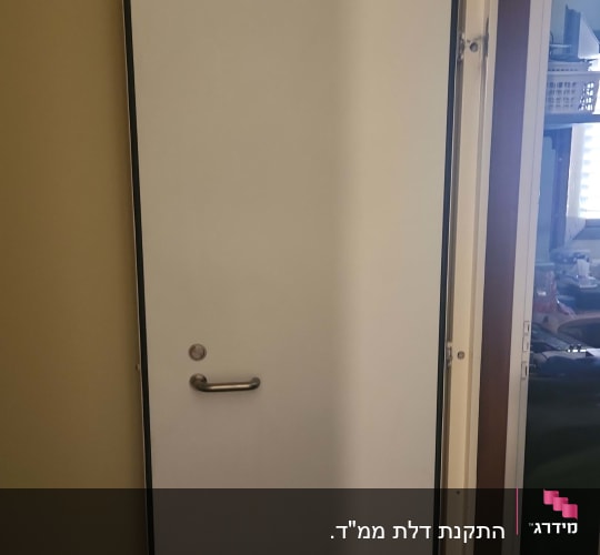 דלת לבנה עם ידית מתכת בחדר פנימי